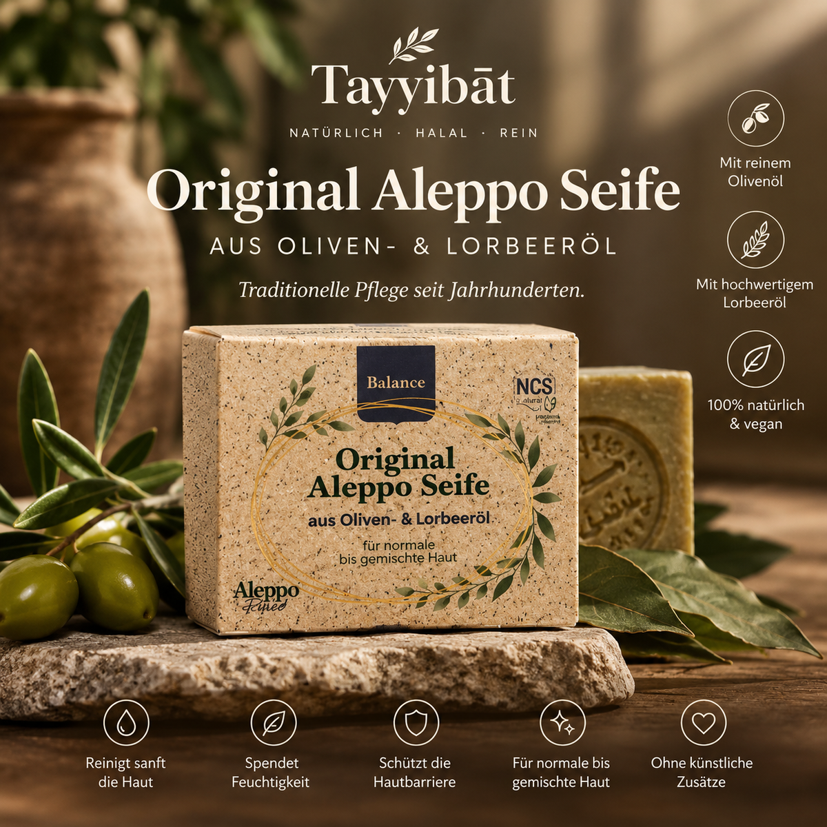 Traditionelle Aleppo Seife aus Oliven- und 20% Lorbeeröl